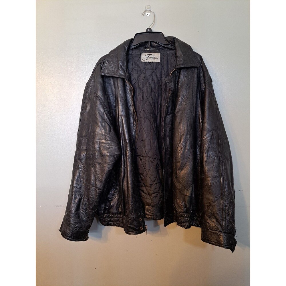 VTG Fondini Fashion Mens Genuine Leather Bomber Patchwork Jacket XL Distressed